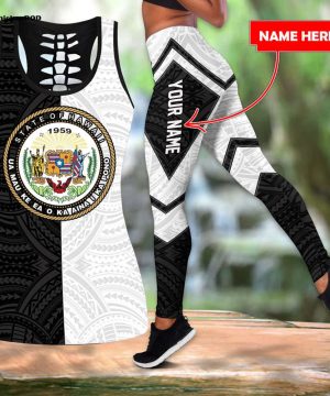 Hawaii black & white custom name legging + hollow tank combo