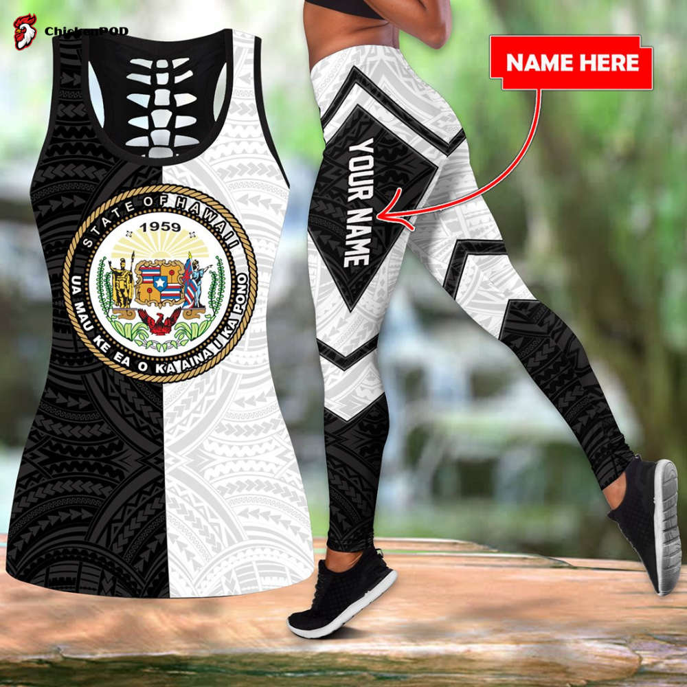 Hawaii Black &Amp; White Custom Name Legging + Hollow Tank Combo Hawaii Black &Amp; White Custom Name Legging + Hollow Tank Combo