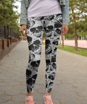 3D All Over Print Black Skull Legging