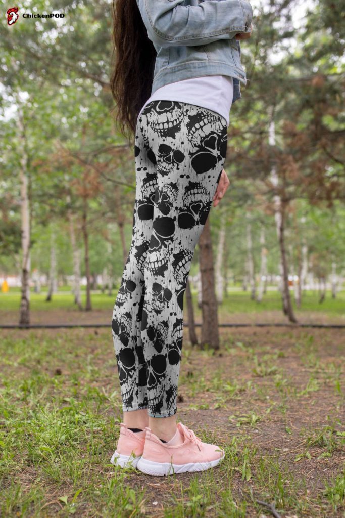 3D All Over Print Black Skull Legging 3D All Over Print Black Skull Legging