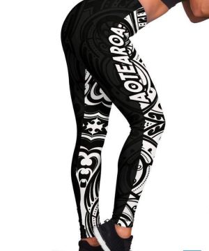 Beebuble Aotearoa Maori With Map And Silver Fern Leggings - Front Half Style 6 Beebuble Aotearoa Maori With Map And Silver Fern Leggings - Front Half Style 5