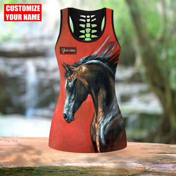 Beebuble Customized Name Love Horse All Over Printed Combo Tanktop + Legging Hn