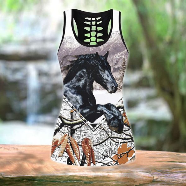 Beebuble Personalized Friesian Horse Camo Pattern All Over Printed Combo Legging Tanktop