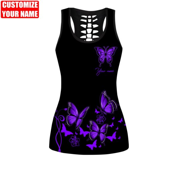 Custom Name Purple Butterfly Combo Legging + Tanktop