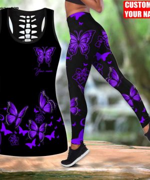 Custom Name Purple Butterfly Combo Legging + Tanktop Custom Name Purple Butterfly Combo Legging + Tanktop