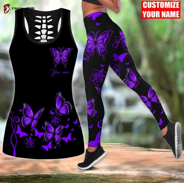 Custom Name Purple Butterfly Combo Legging + Tanktop