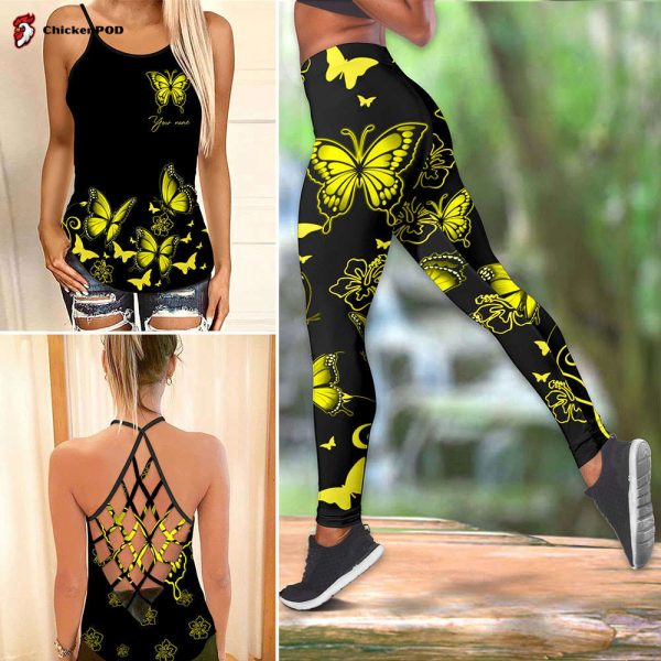 Customized Name Butterfly All Over Printed Combo Camisole Tank + Legging