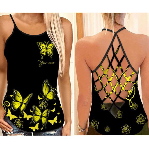 Customized Name Butterfly All Over Printed Combo Camisole Tank + Legging