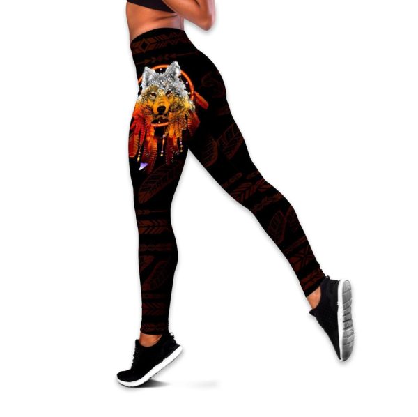 Wolf Native 3D Over Printed Legging &Amp; Tank Top-Ml