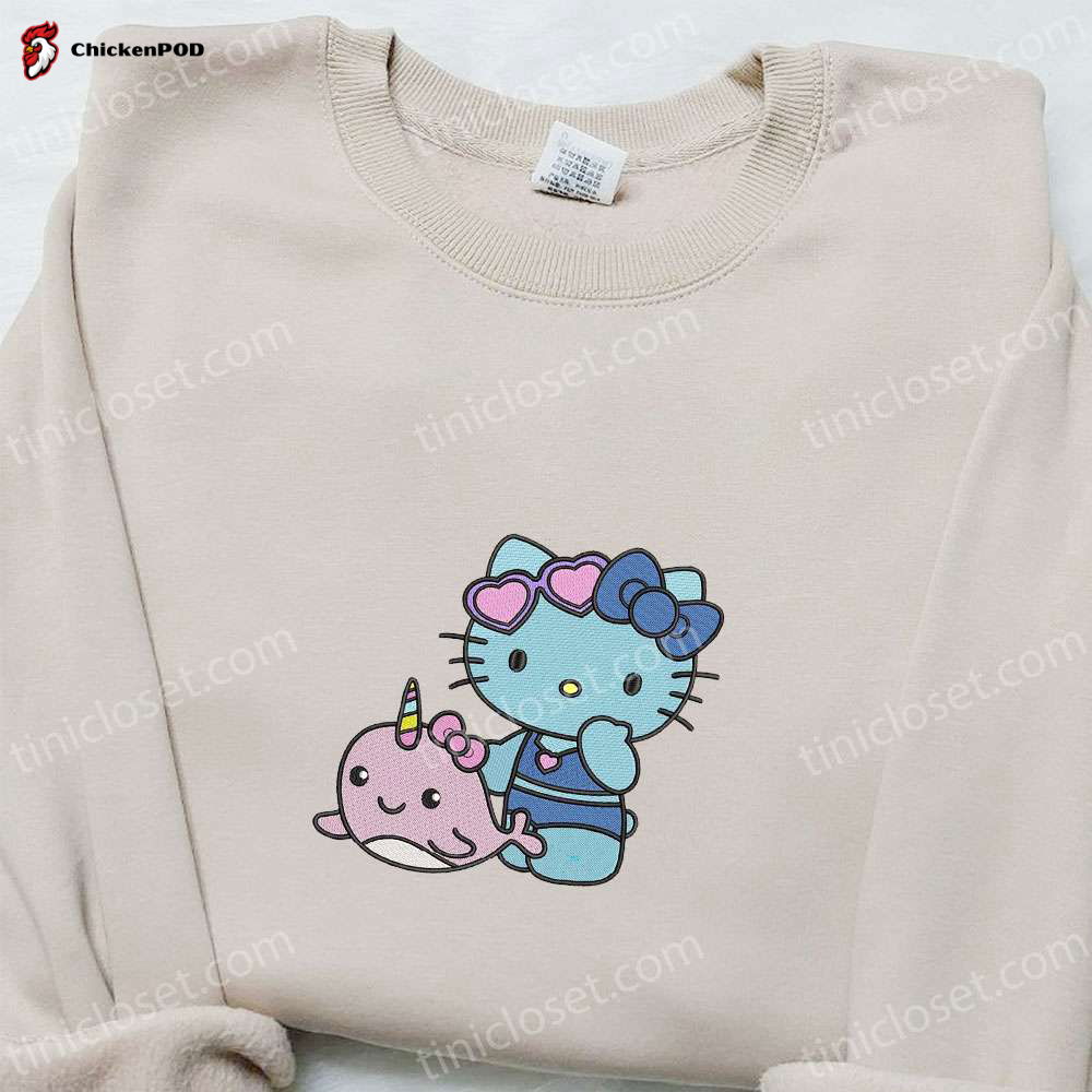 Adorable Hello Kitty And Narwhal Embroidered Shirt – Unleash Your Inner Cuteness! Adorable Hello Kitty And Narwhal Embroidered Shirt – Unleash Your Inner Cuteness!
