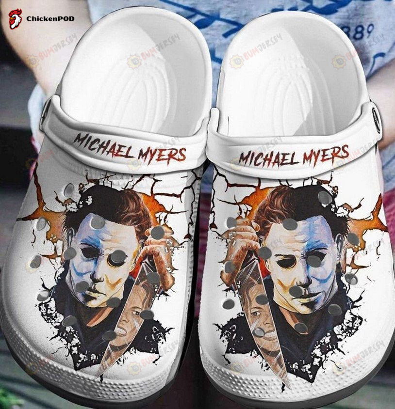 Michael Myers Face Pattern Crocs-Slippers Classic Clogs Shoes In White Michael Myers Face Pattern Crocs-Slippers Classic Clogs Shoes In White